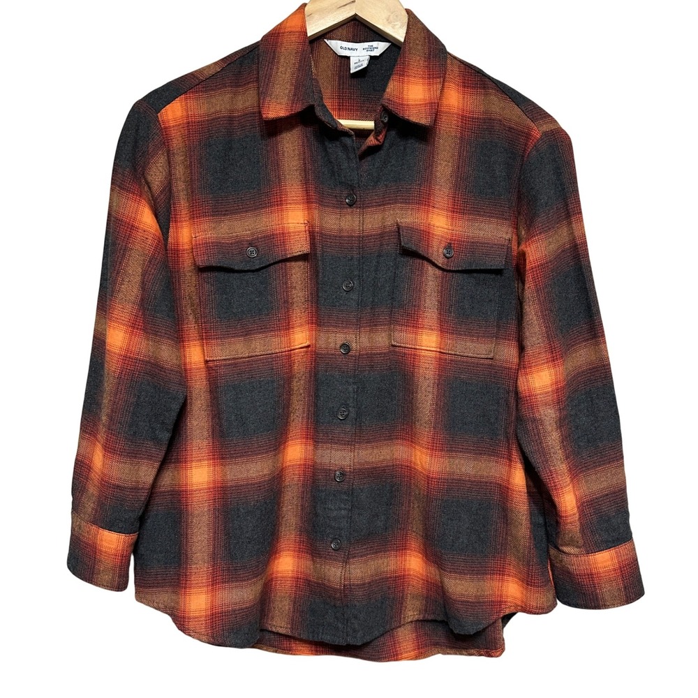 Old Navy Boyfriend Plaid Flannel Button Up Shirt Womens PS Fall Swiftie Evermore
